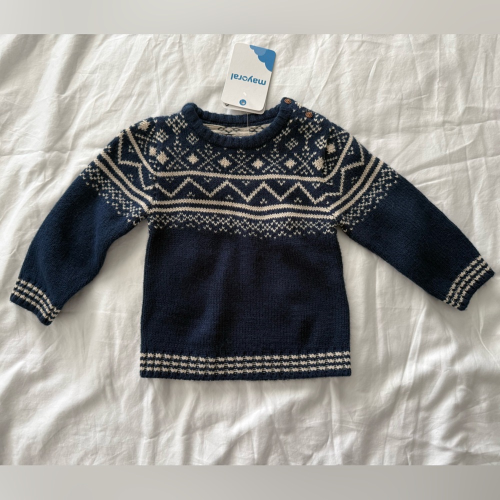Mayoral Navy Blue & Cream Fair Isle Knit Sweater